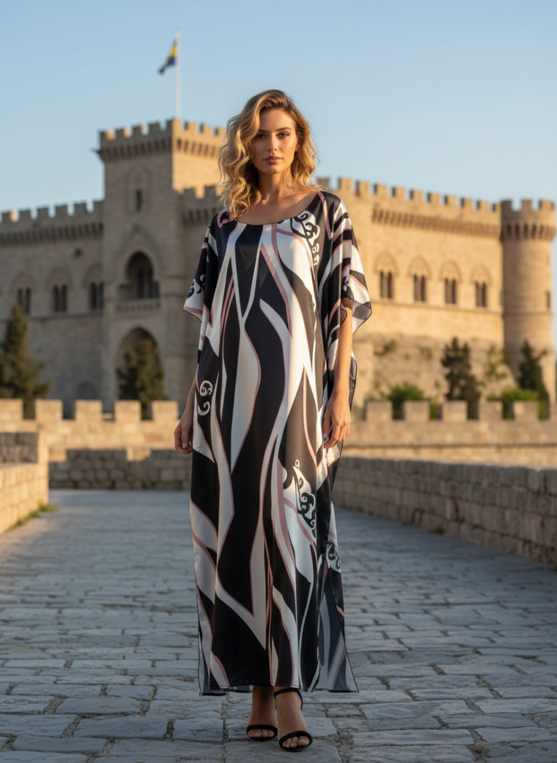 Καφτάνι Σατέν Εμπριμέ  , Για Γάμο, Βάφτιση.