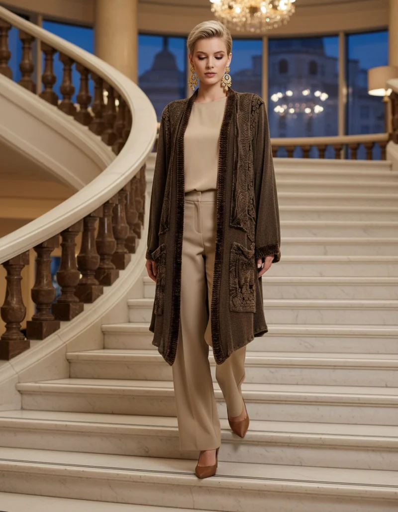 Ιταλική Ζακέτα Πατσγουέρκ με Απλικέ σε Καφέ χρώμα.  one size από s-xxxl.