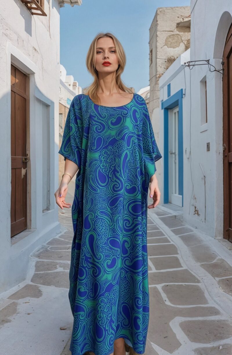 Καφτάνι Σατέν Μπλε-Μωβ Σμαραγδί