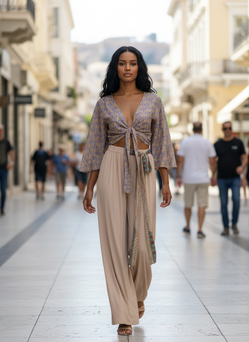 Παντελόνα  μπεζ Βισκόζ.