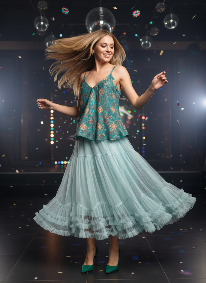 Μεταξωτό Τοπ με χρώματα Πράσινο, Χρυσό και Καφέ.