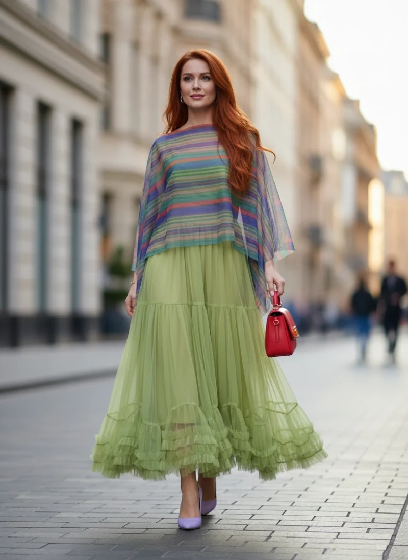 Φούστα Τούλινη  σε Λαχανί χρώμα κατάλληλη για Βάφτιση ή Γάμο.