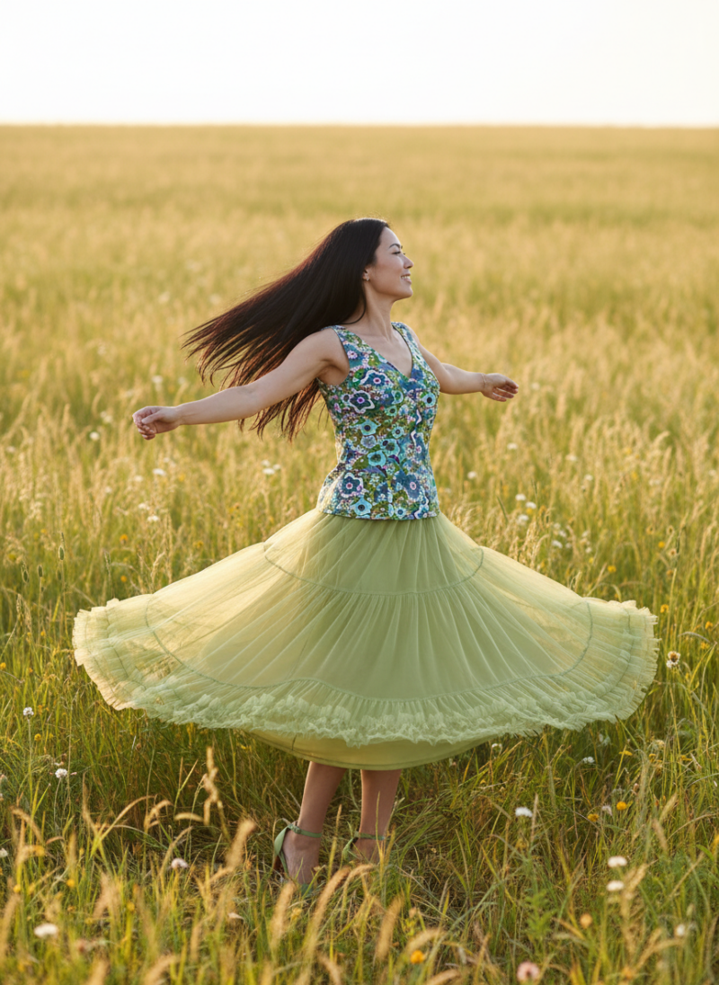Φούστα Τούλινη  σε Λαχανί χρώμα κατάλληλη για Βάφτιση ή Γάμο.