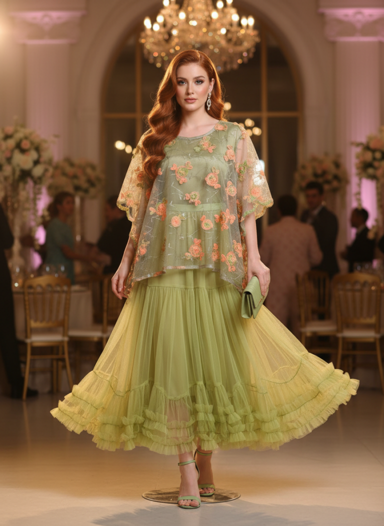 Φούστα Τούλινη  σε Λαχανί χρώμα κατάλληλη για Βάφτιση ή Γάμο.