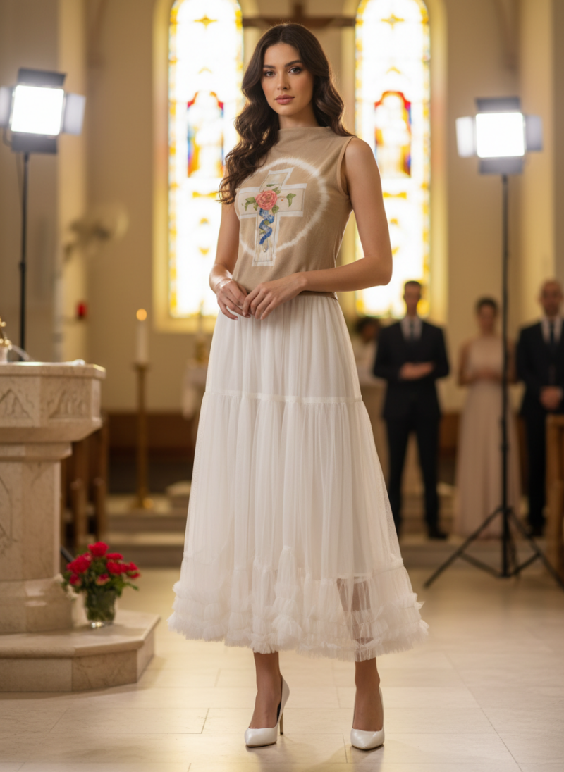 Φούστα Τούλινη  χρώματος Εκρού.