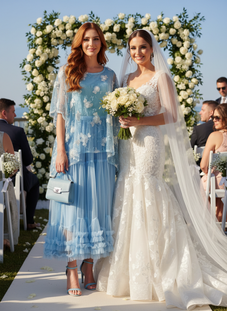 Καφτάνι Δίχτυ κοντό Γαλάζιο με Άσπρο.