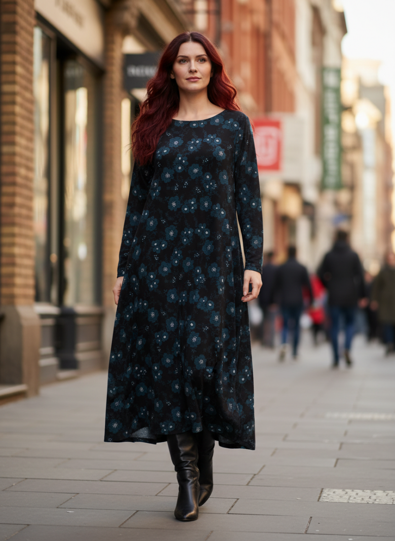 Μαύρο Φόρεμα με Πράσινα λουλουδάκια.