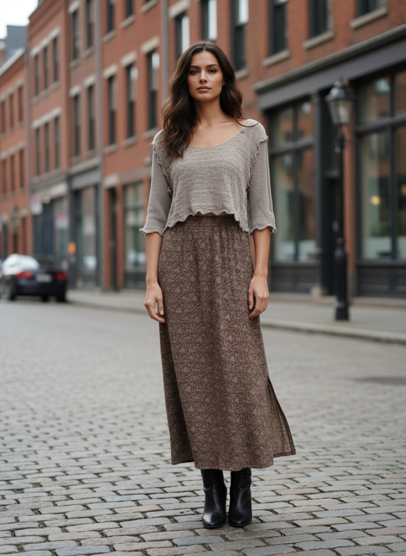 Ιταλική Πλεκτή κοντή Μπλούζα στο χρώμα της Άμμου.