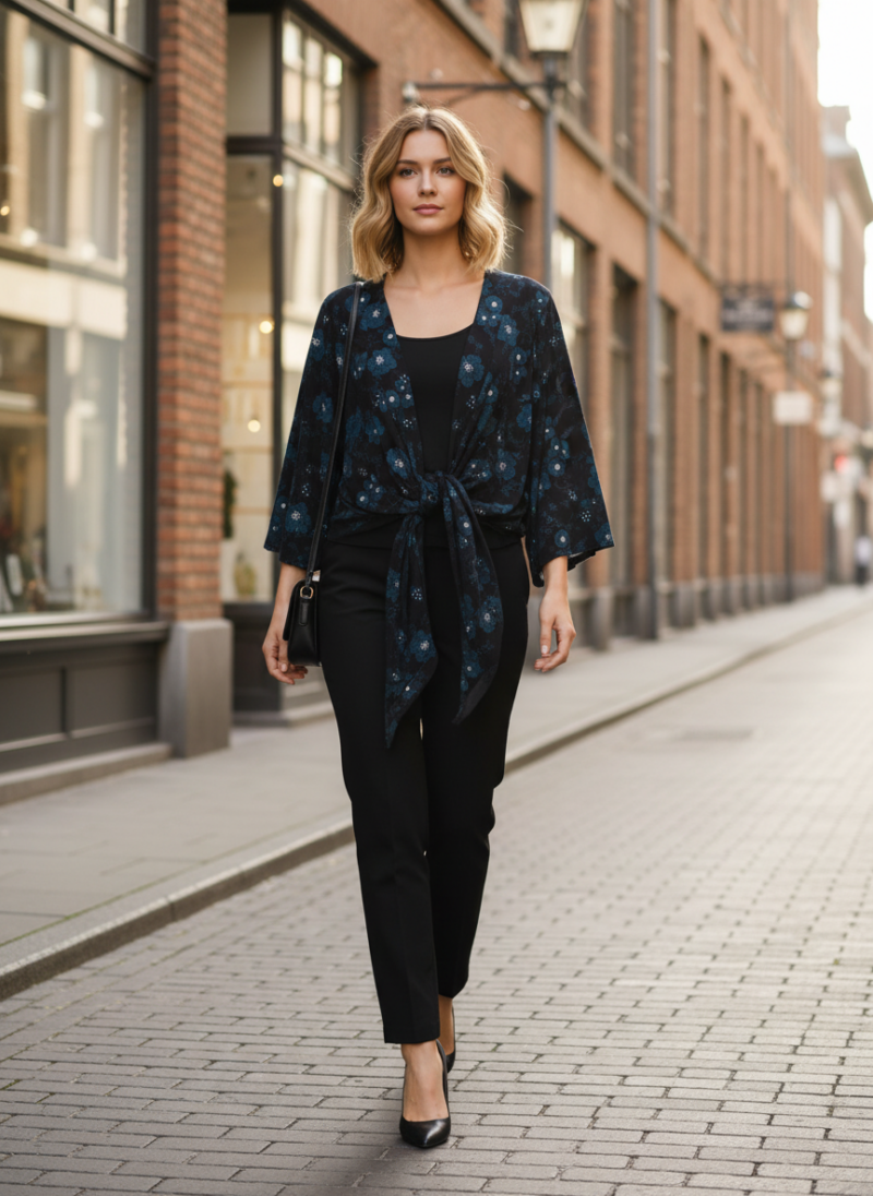 Ζακέτα Ασύμμετρη Πολυμορφική με χρώματα Μαύρο-Άσπρο-Πετρόλ.