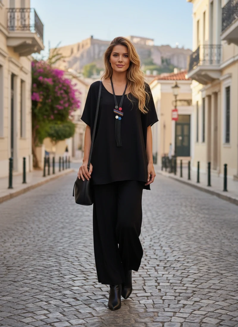 Μαύρο Πόντσο Πλεκτό Χειροποίητο.