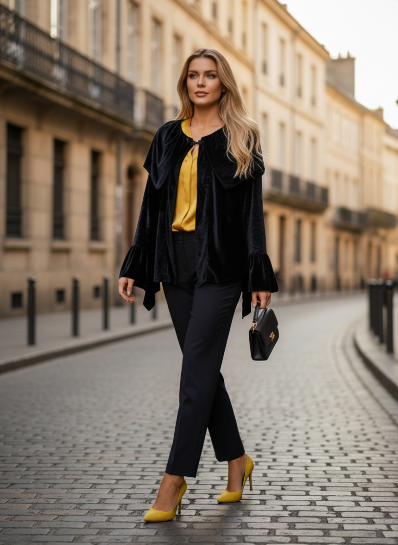 Ζακέτα Μαύρη Βελουτέ Χειροποίητη.