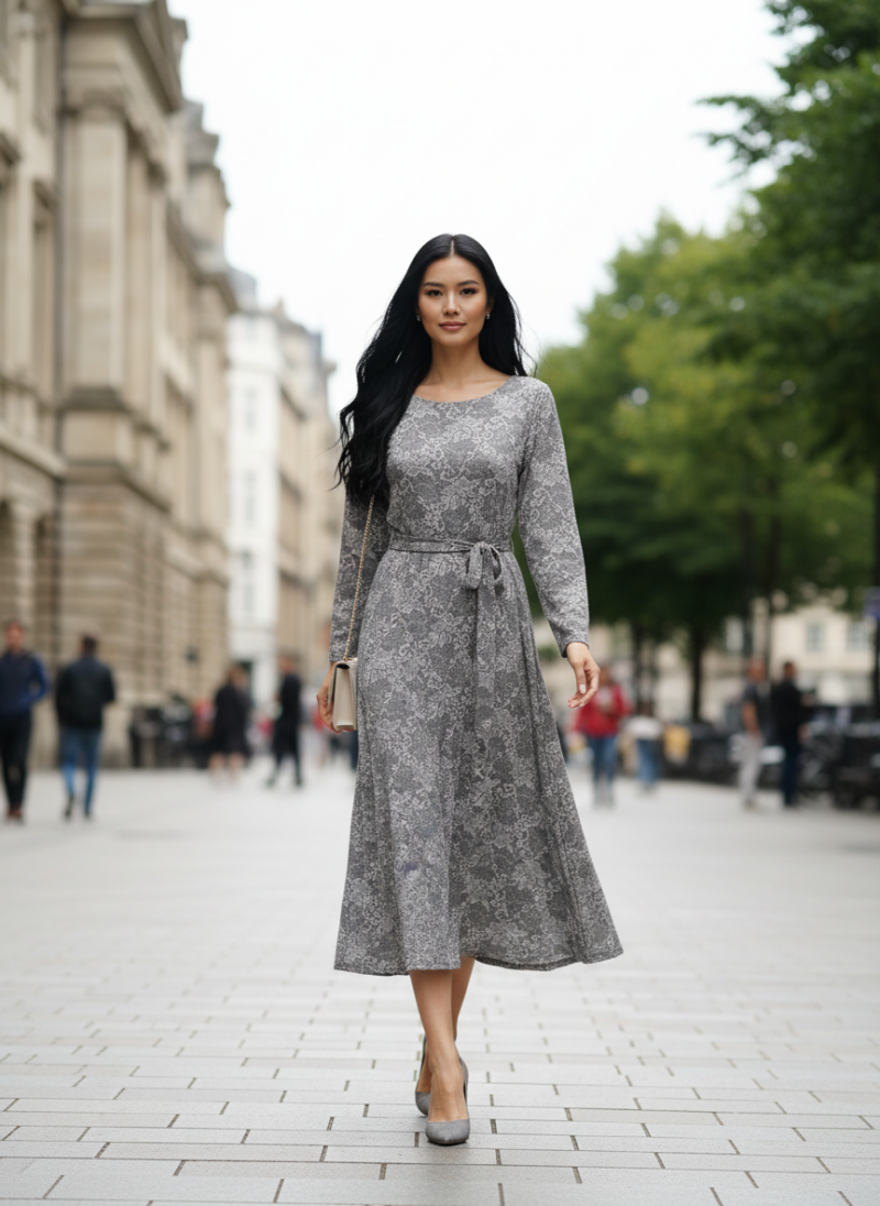 Φόρεμα Γκρι-Άσπρο Χειροποίητο.