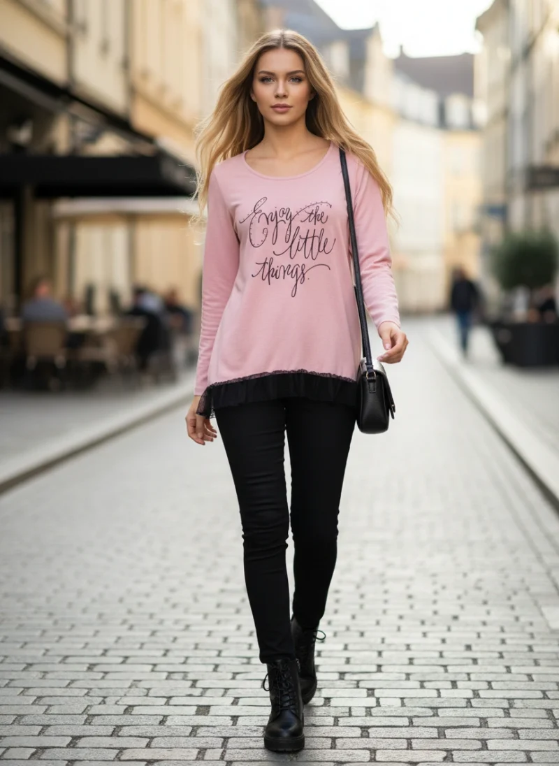 Μπλούζα Ροζ με Μαύρο Τούλι