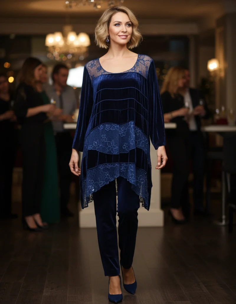 Μπλουζοφόρεμα πάτσγουερκ βελούδο μπλε