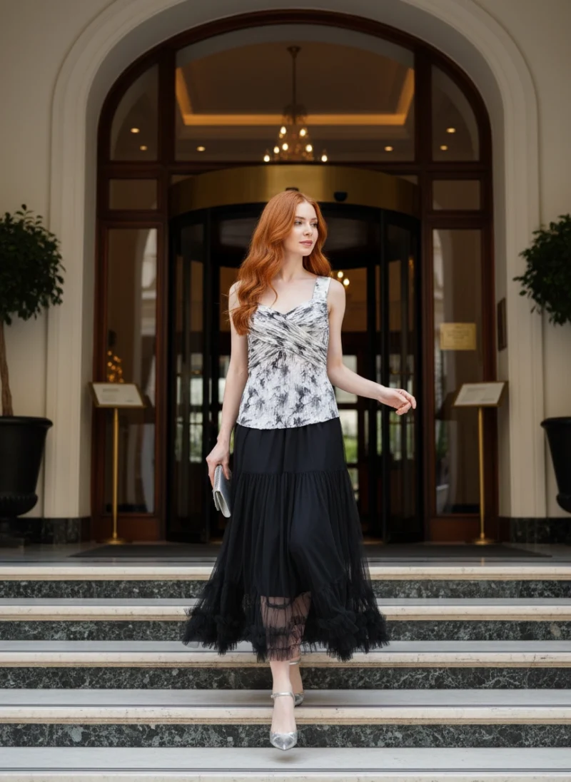 Μπλούζα  Μεταξωτή Ασπρόμαυρη.