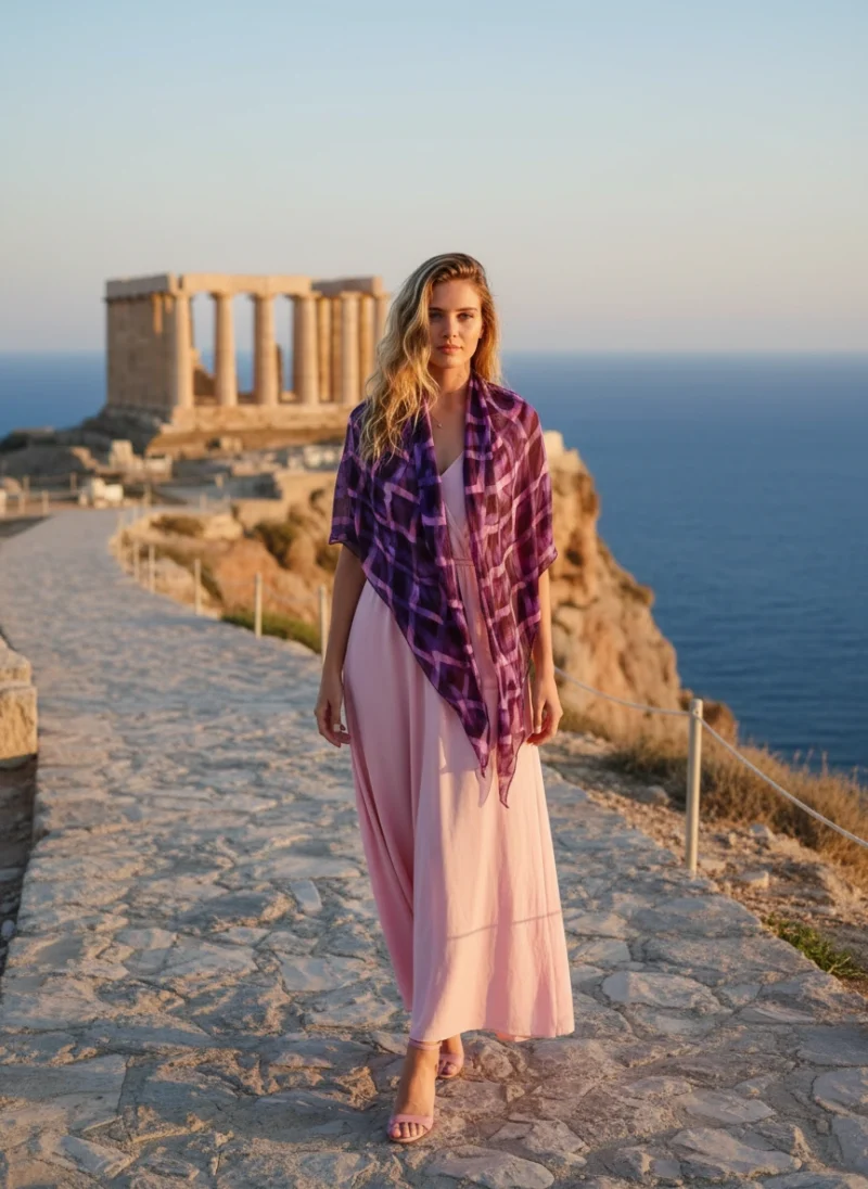 Φουλάρι Μωβ με Ροζ