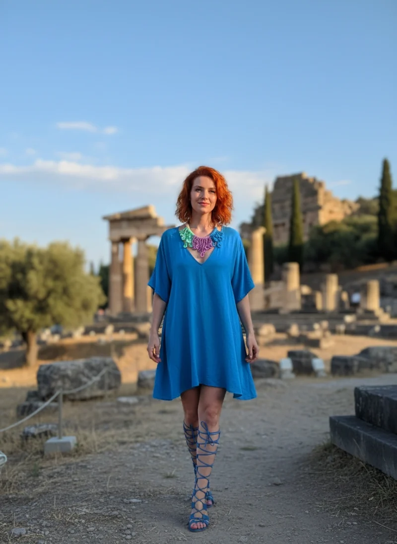 Κολιέ Πλεκτό με Βελονάκι με χρώματα Βεραμάν Μωβ και Μπλε.