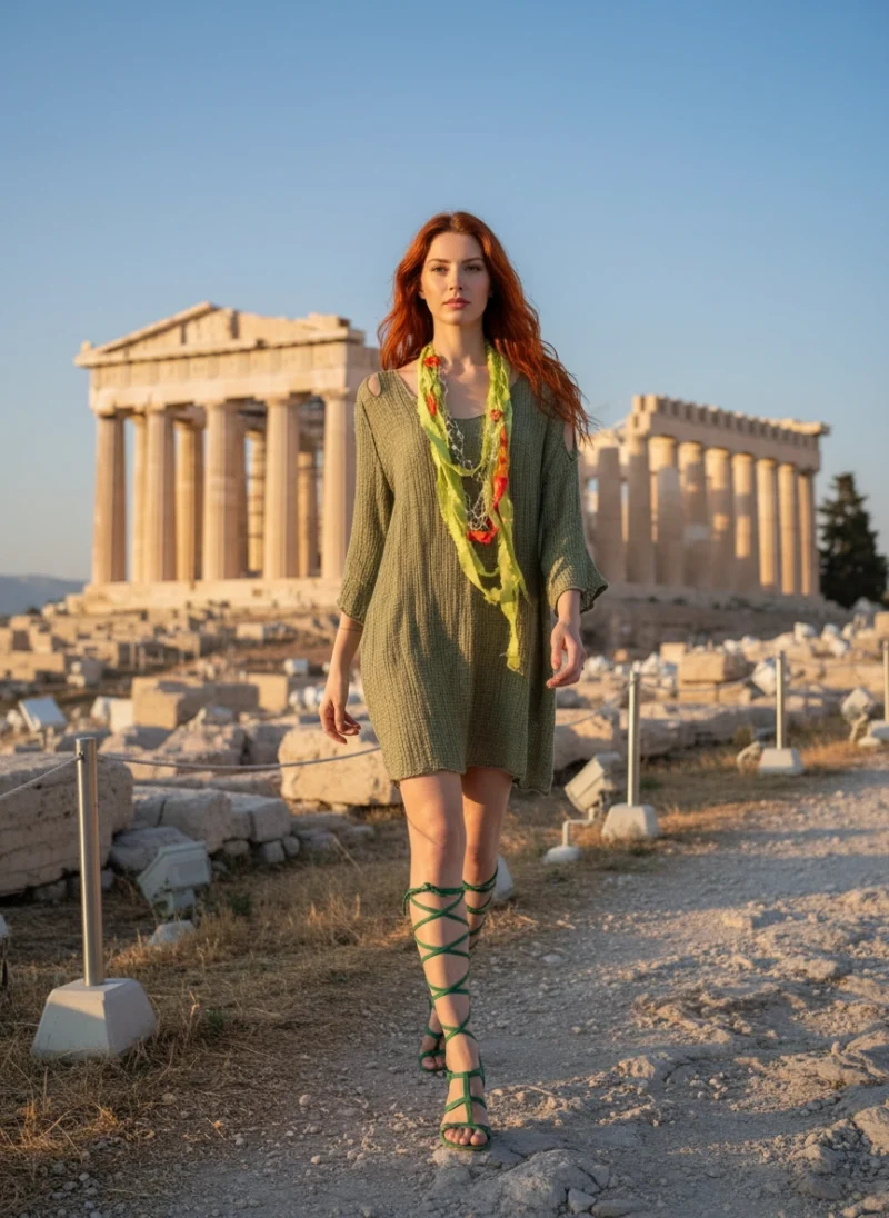 Χειροποίητο Κολιέ χρώματος Πράσινου Υφασμάτινο.