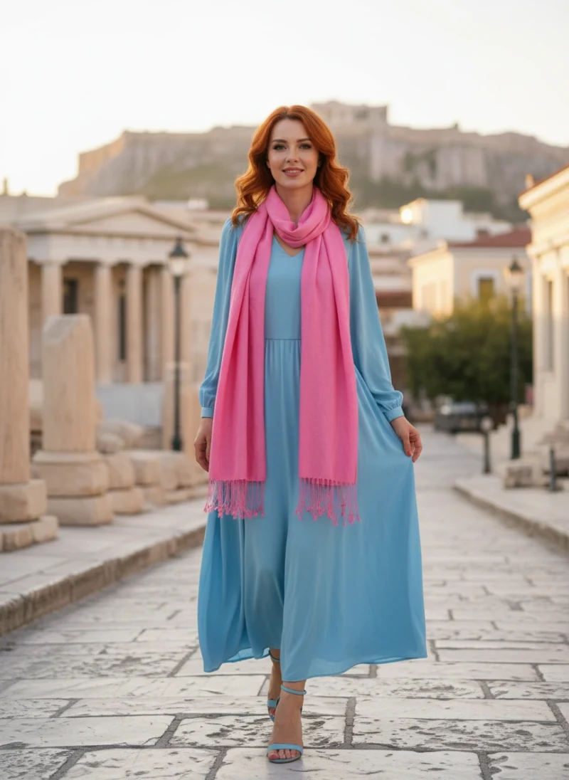 Κασκόλ κασμίρ ροζ.