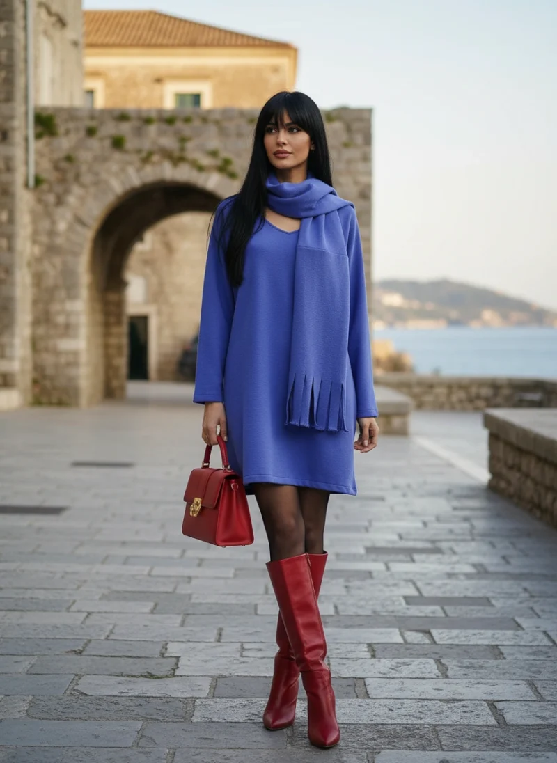 Μπλουζοφόρεμα Μωβ με Κασκόλ Χειροποίητο