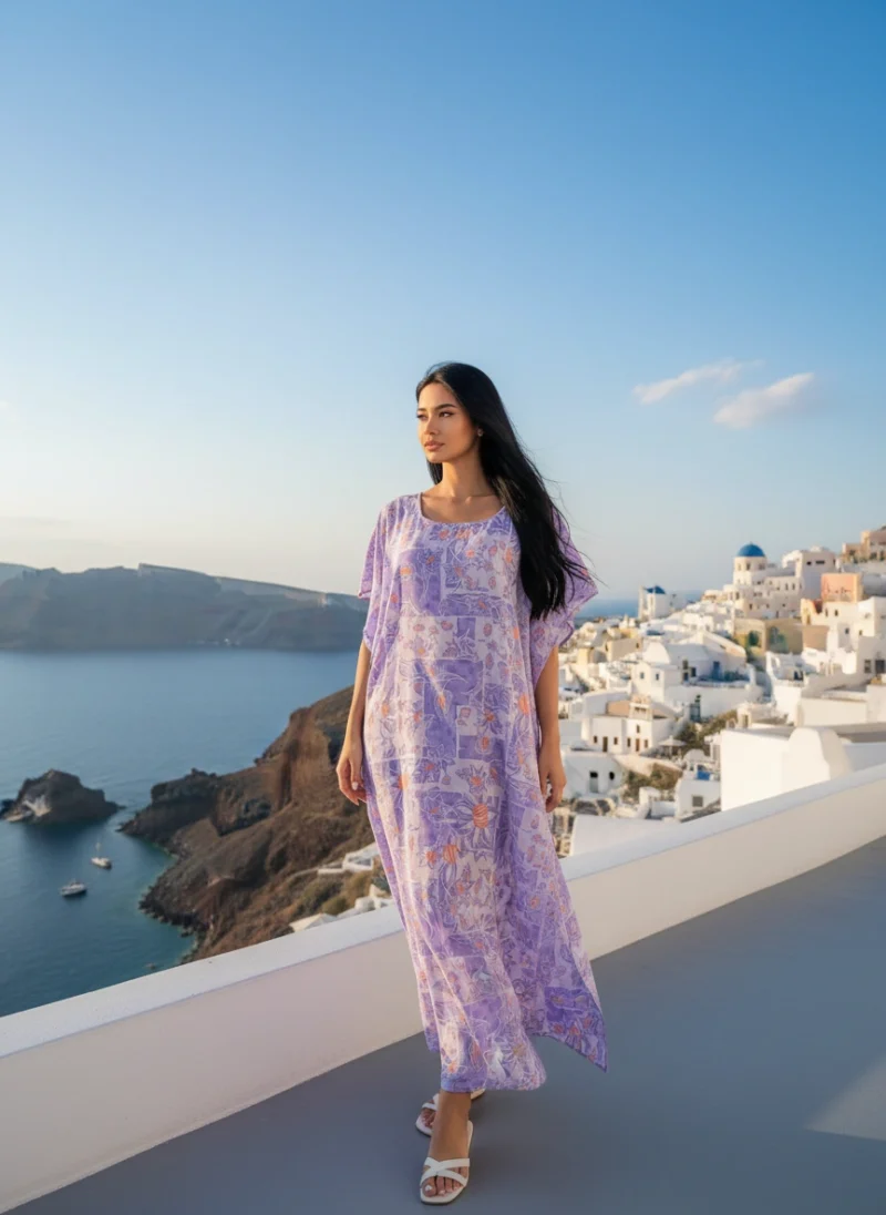 Καφτάνι βαμβακερό φλοράλ σε χρώμα Μωβ με Πορτοκαλί. Καφτάνι βαμβακερό φλοράλ σε χρώμα Μωβ με Πορτοκαλί.