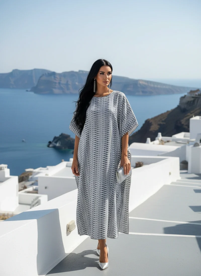 Καφτάνι Υφαντό με χρώματα Άσπρο, Μαύρο, Γκρι