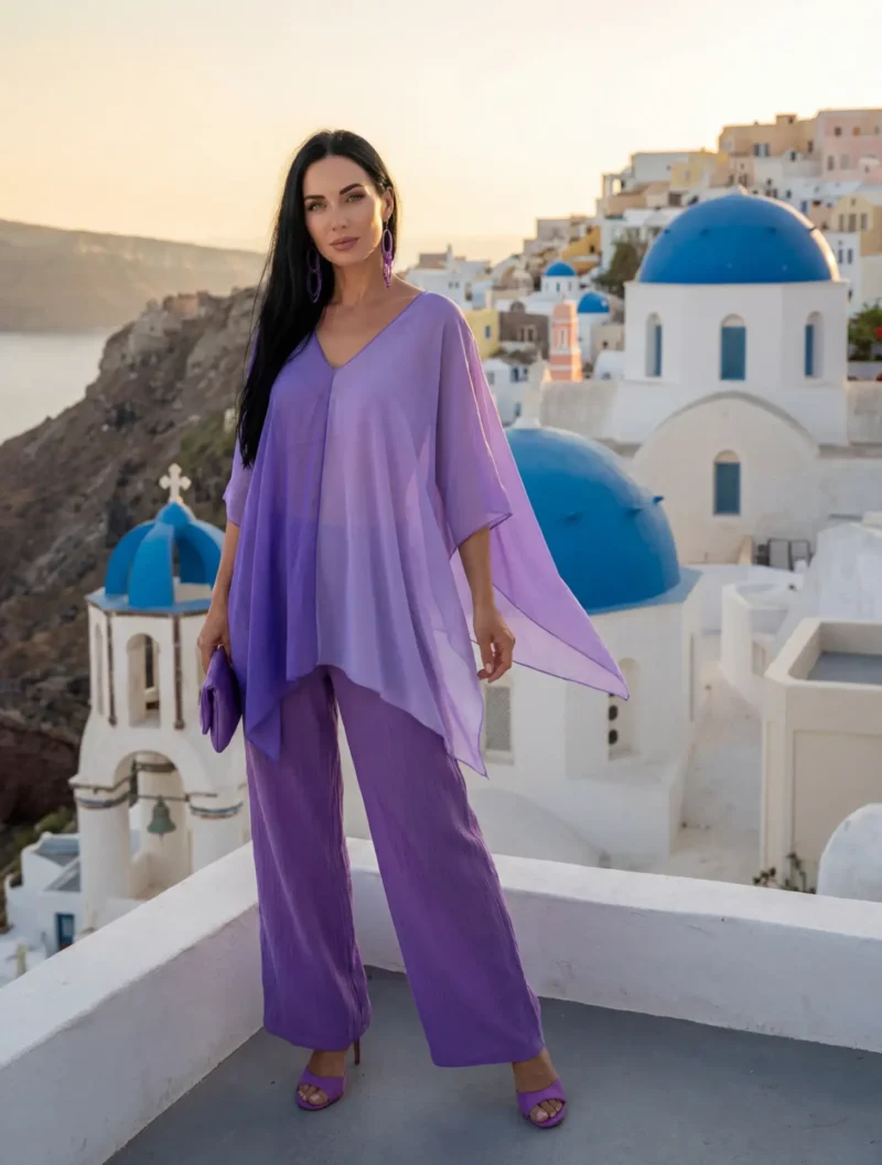 Πόντσο μουσελίνα μωβ .