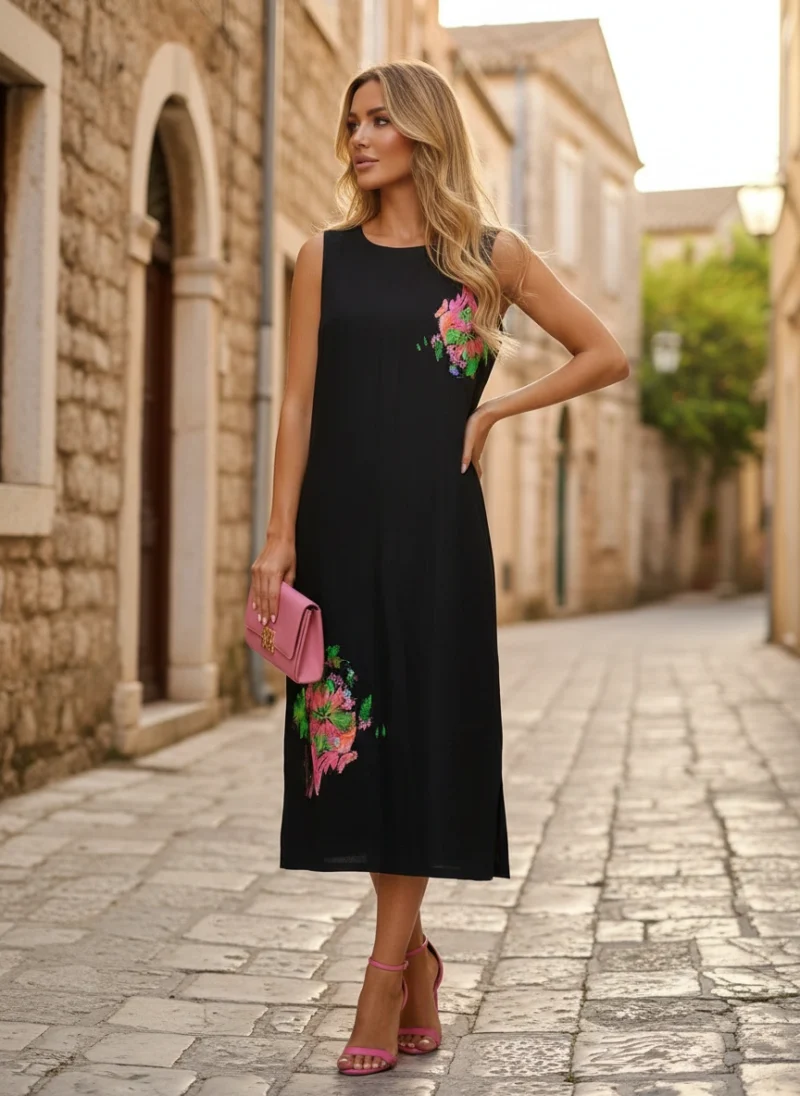 Φόρεμα μαύρο λινό κοκτέιλ.